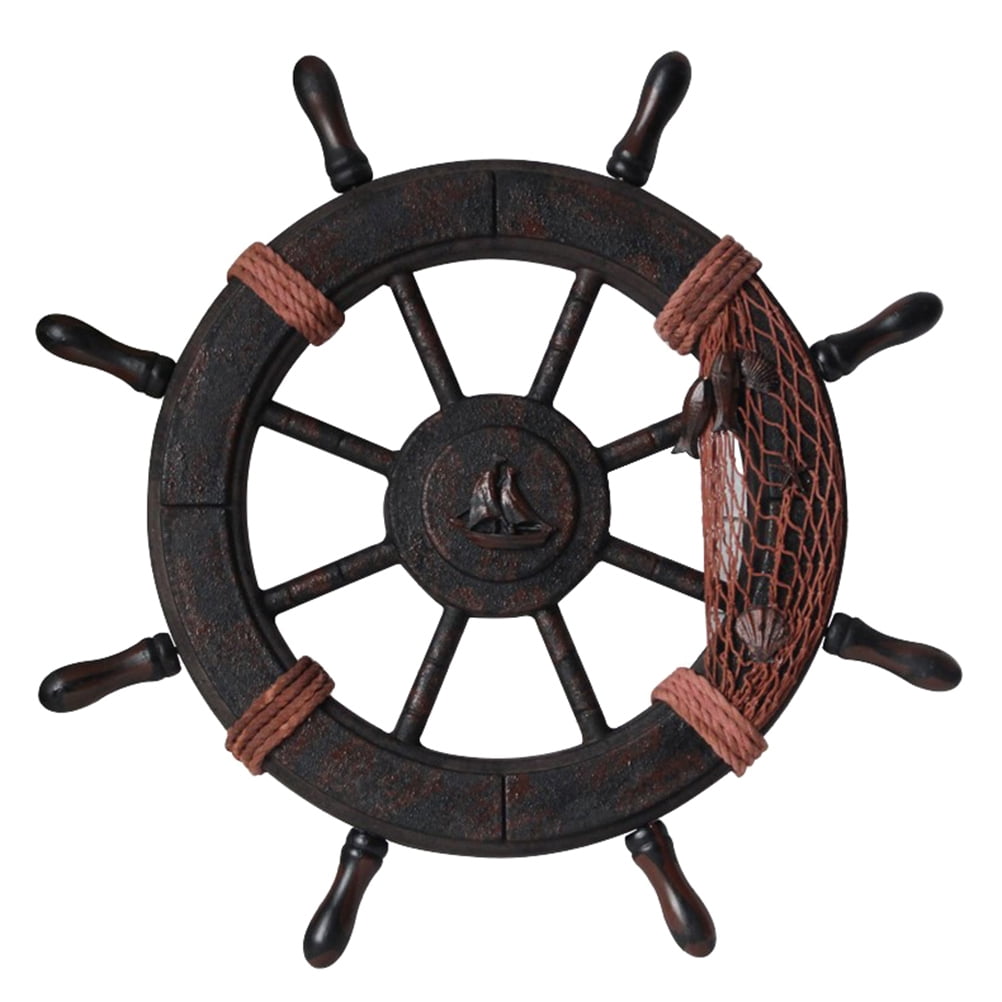 Dark Brown Wooden Nautical Ship Wheel Wall Decor