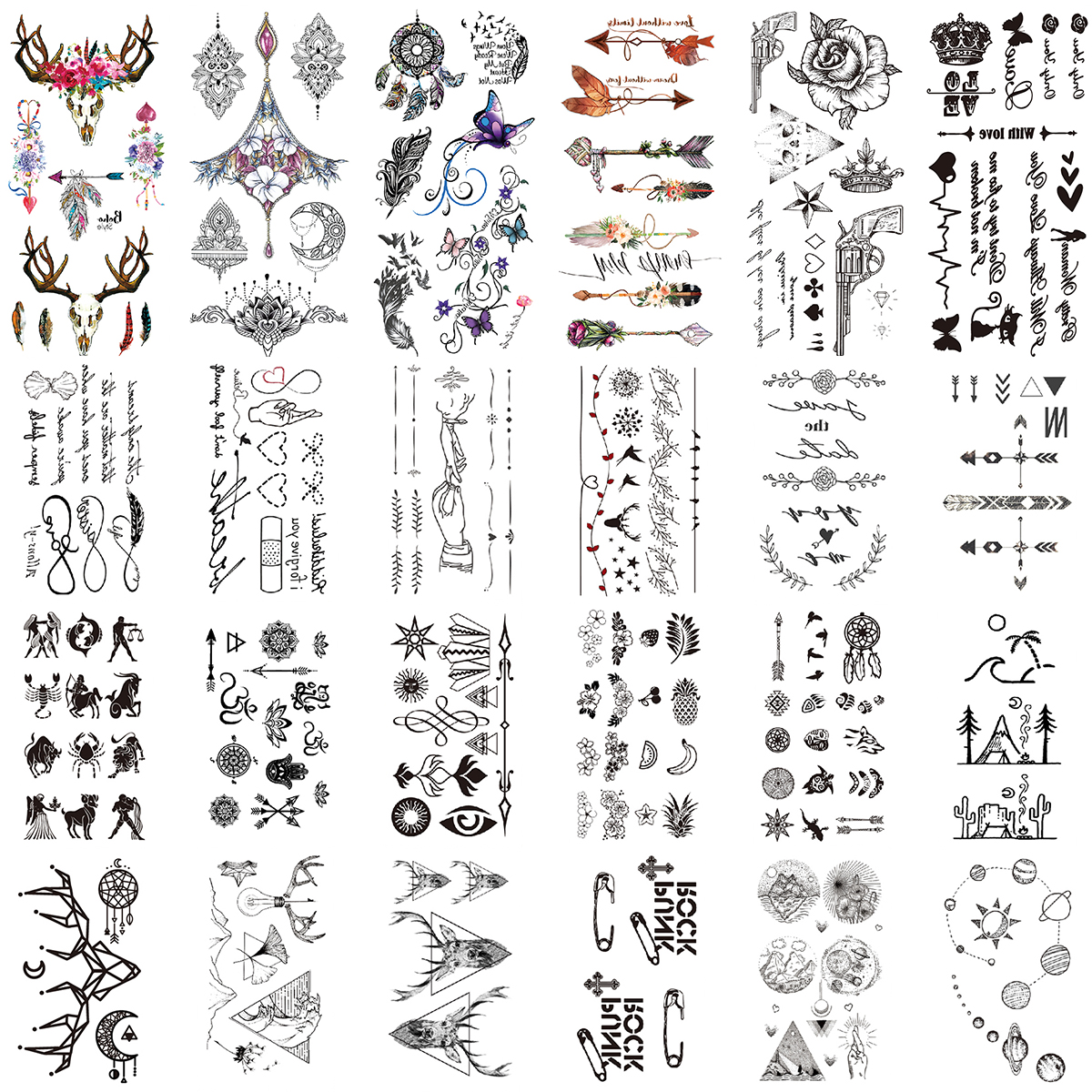 NUOLUX Niceauty 24 Sheets Temporary Tattoos Arm Shoulder Long Lasting
