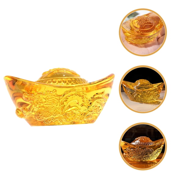 NUOLUX Oriental Decor 1Set Crystal Ingot Ornament Golden Chinese Style Good Luck Symbol