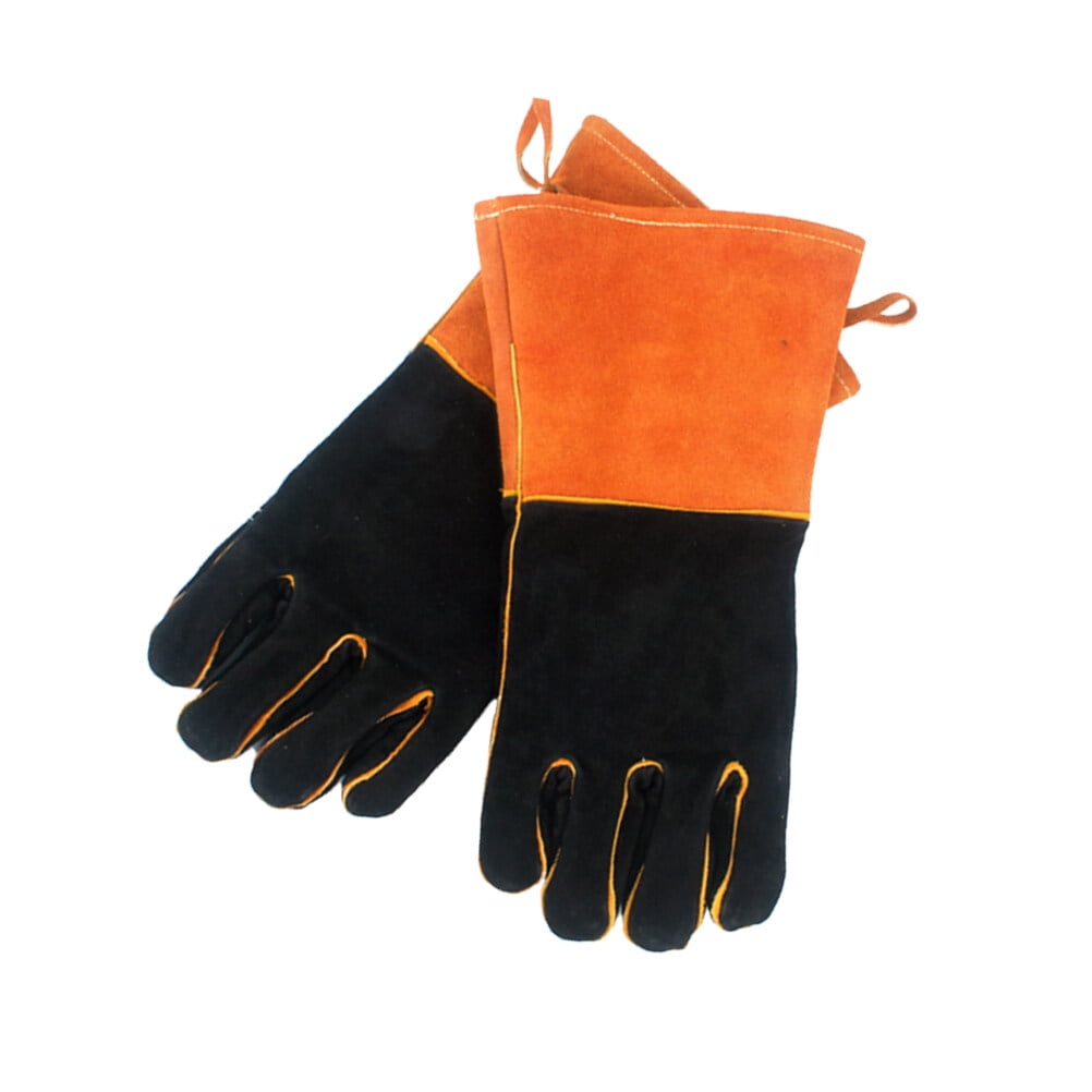 NUOLUX Outdoor BBQ Gloves Campfire Barbecue Leather High Temperature Insulation Thickening Long