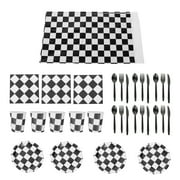 NUOLUX Party Car Race Checkered Supplies Birthday Set Plates Decoration Black Tablecloth Decorations Dinnerware Racing Flags