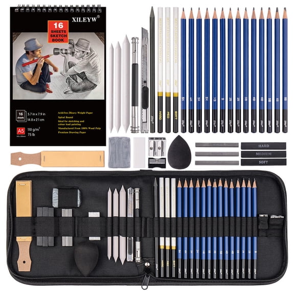 Mini Drawing Kit OUNONA Portable Drawing Kit with Assorted Color Rubber Pencils for ...