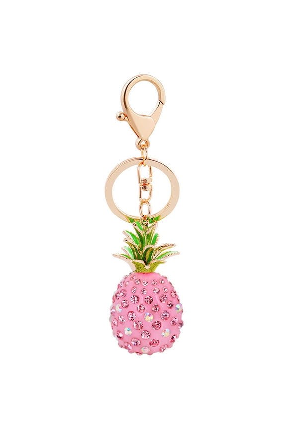 Pineapple Crystal Rhinestone Keyring Charm Pendant Bag Key Ring Keychain (Pink)