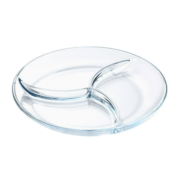 CATIEBYE Transparent Glass Divided Plate with Portion Control for Storage, Picnics, and Meal Prep