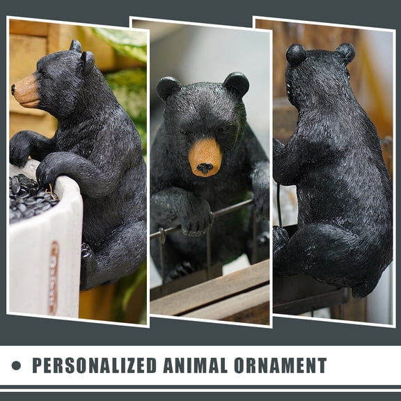 NUOLUX Black Resin Bear Potted Plant Decoration Durable Garden Decor Accessory