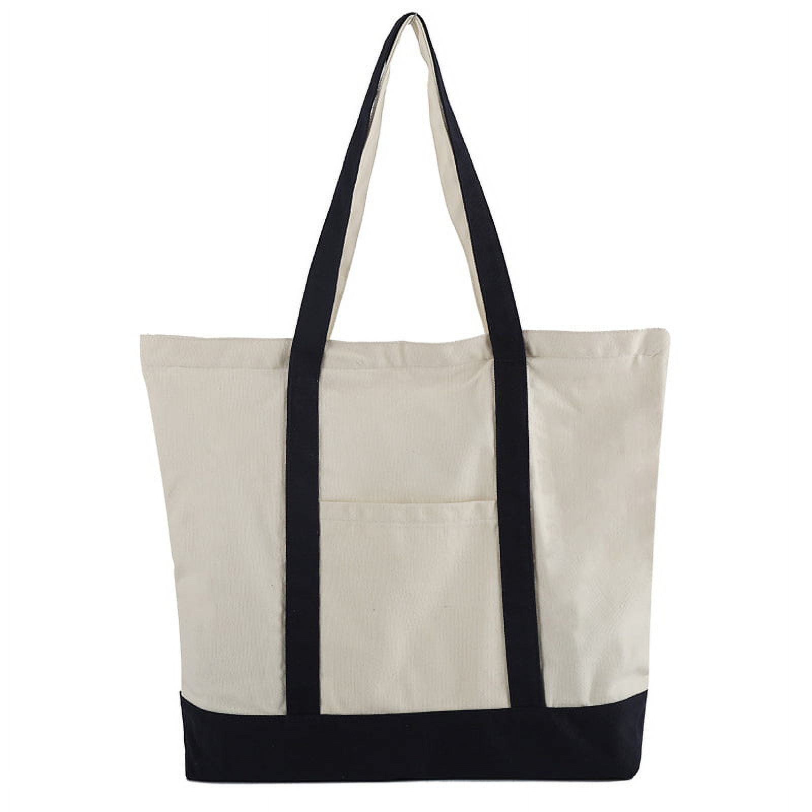 NUOLUX Reusable Canvas Grocery Tote Bag with Side Pocket Large Shopping