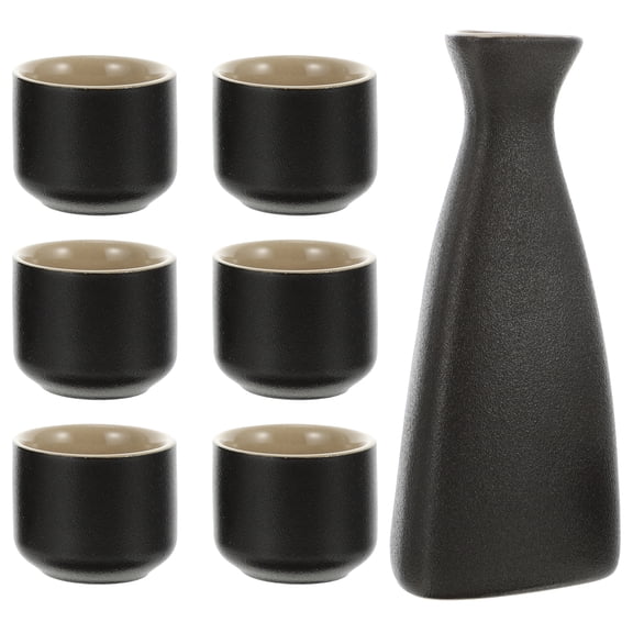 WEAVILUX Black Ceramic Sake Set Japanese Style Traditional Drinkware for Home and Party Use, Elegant Asian Tableware