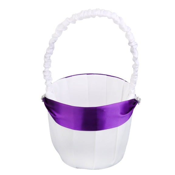 NUOLUX Satin and Rhinestone Decorated Wedding Ceremony Party Flower Girl Basket (White+Purple)