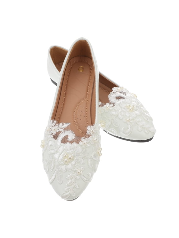 Shoes Wedding Flats Bridal Lace Ballet Bride Pumps Satin Toe Closed Comfortable Silk The