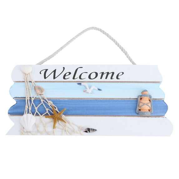 Tineasur 1Pc Hand Painted Wooden Door Sign with Blue Mediterranean Theme