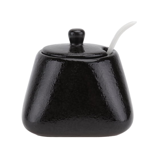 NUOLUX Simple Ceramic Sugar Bowl Salt Pot Pepper Storage Jar Practical Seasoning Pot Container Condiment Spice Box Holder for Home Kitchen (Black)