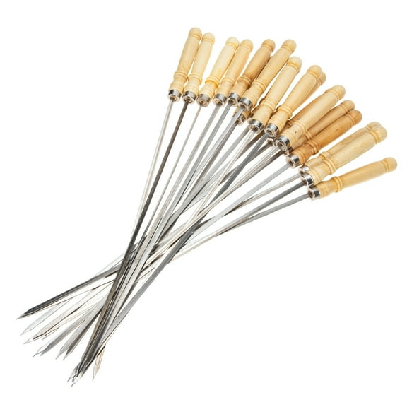NUOLUX Skewers Bbq Stainless Steel Skewers Barbecue Grilling Kabob Roasting Stickscamping Skewer Handle Hardwood Stick Cooking