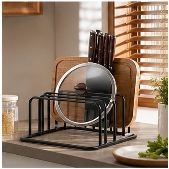 NUOLUX Space Saving Black Cutting Board Stand for Kitchen Pot and Bakeware Storage