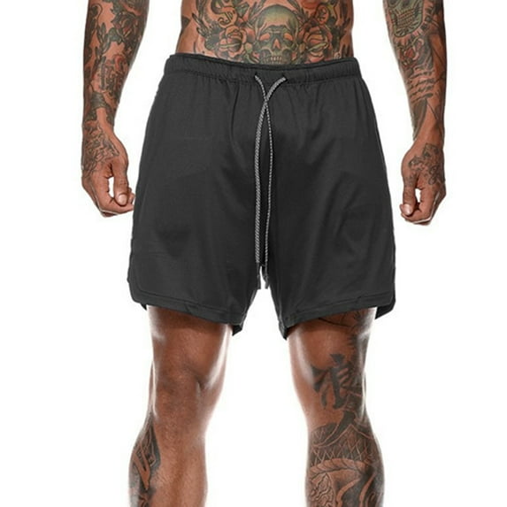 NUOLUX Summer Sports Shorts Double Layer Gym Workout Quick Dry Running Mesh Short Pants for Man Boy (Black Size XL)