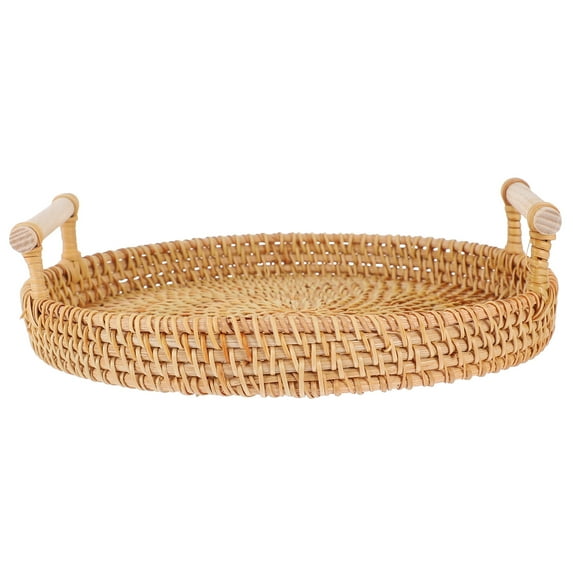 Tineasur Khaki Woven Rattan Basket - Kitchen Storage Organizer, Desktop Container for Home, Office, and Daily Use
