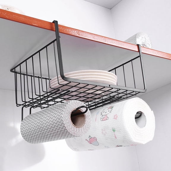 NUOLUX Under Shelf Storage Basket Under Cabinet Hanging Organizer with Tissue Holder