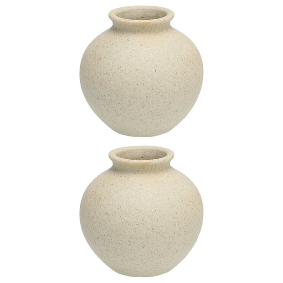 Tineasur Retro Ceramic Flower Vase Set, Beige Floral Design, 2 Small Decorative Pots, 2.55 x 2.55 x 2.55 Inches