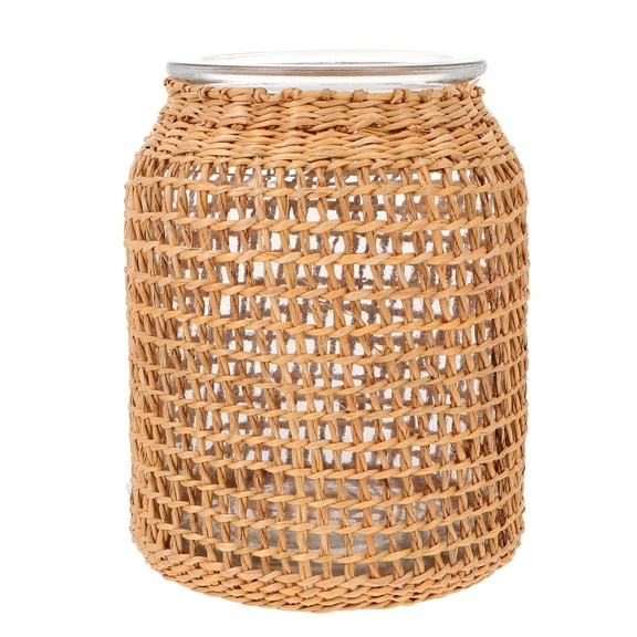 NUOLUX Tall Glass Vase with Woven Rattan Cover, Decorative Wicker Flower Bottle for Home and Table Decor