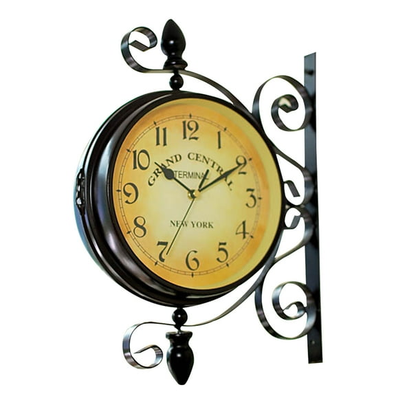 Tineasur Double Sided Clock Vintage Iron Frame Silent 360 Degree Rotation Wall Clock