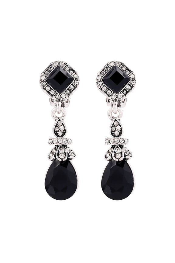 Vintage Earring Clips No Pierced Ear Clips Earrings Women Long Earrings (Black)