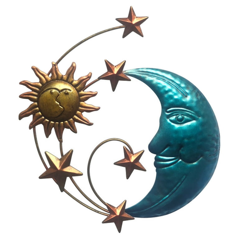 Moon Sun Celestial Hanging Sculpture Outdoor Wall Decor Garden Metal Yard Art Moon Sun Celestial Hanging Sculpture Outdoor Wall Decor Garden Metal Yard Art