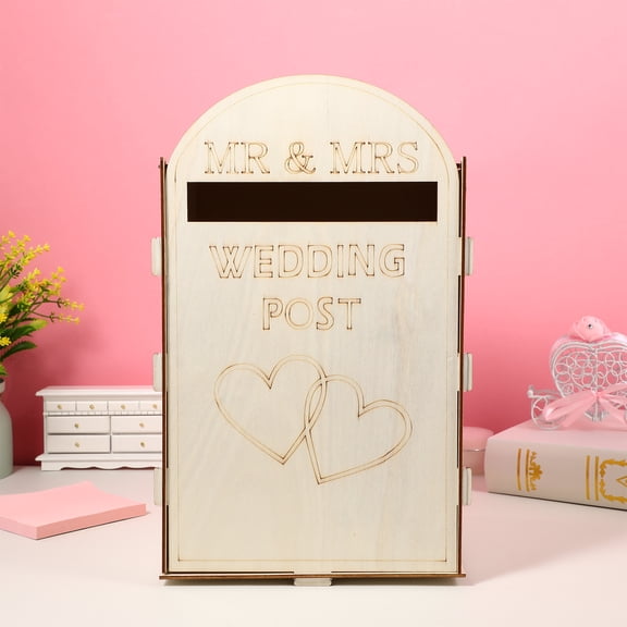 Tineasur Light Yellow Wooden Wedding Mailbox Decorative Box for Cards and , Perfect Party and Event Decor
