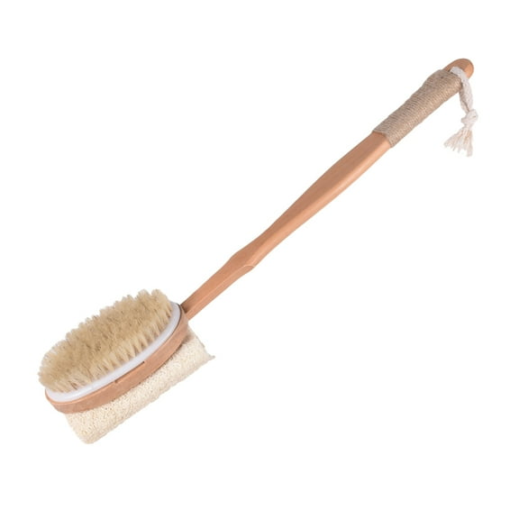 NUOLUX Wooden Bath Body Brush Long Handled Double-sided Natural Bristles Brush Massager Exfoliating Loofah Sponge Scrubber (Anti-skid)