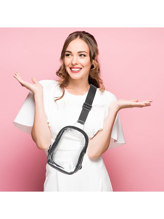 Clear Sling Bag Transparent PVC and Cloth for Outdoor Use Adjustable Belt