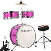 NUOSHENG Kids Drum Set, 3-Piece Junior Kit for Beginners, 13 Inch, with Adjustable Throne, Cymbal, Pedal & Drumsticks, Pink