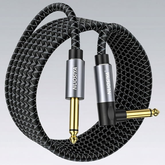NUOSIYA Instrument Cable 1/4" TS Straight to Right Angle, No Noise & Shielded Guitar Cable, with Gold Plated Connector & Braided Jacket, 10ft for Electric Guitar, Bass & Pedalboard