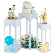 NUPTIO White Cylinder Pedestal Stand for Party, 29.5"/25.6"/21.7" Tall 3Pcs Cake Stands for Backdrop