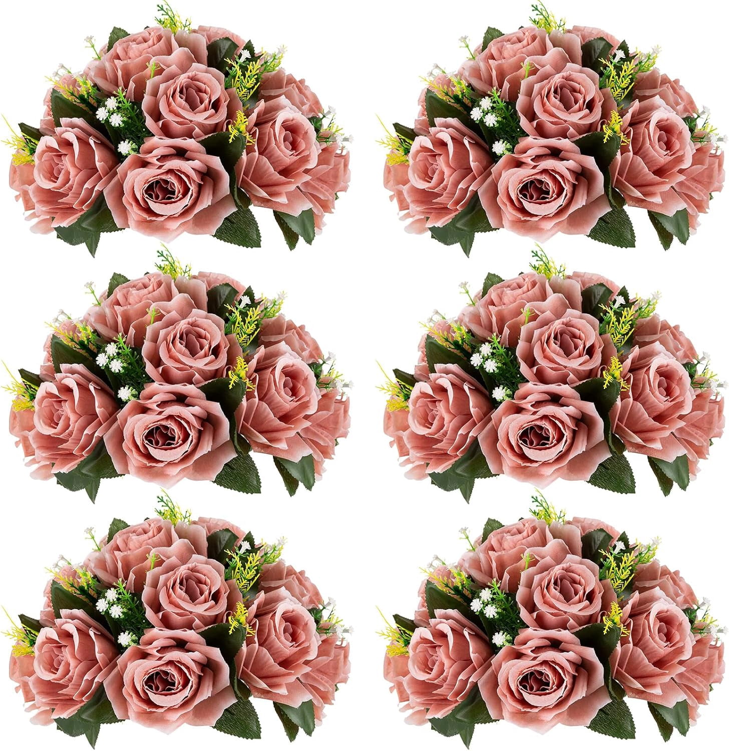 NUPTIO Artificial Flower Wedding Centerpieces - 10 Pack 9.5 Inch Crimson Rose Balls With Base, Fake Floral Arrangements For Table Decor