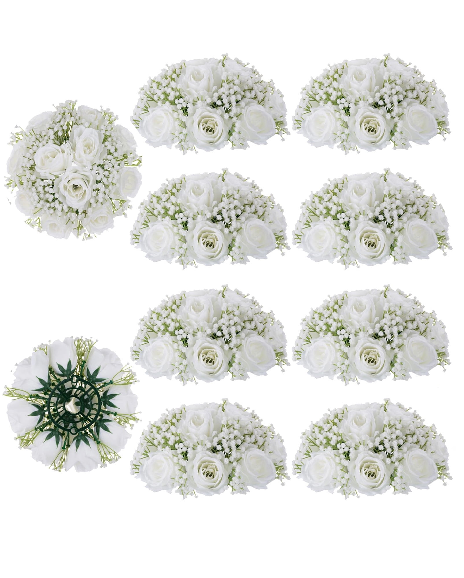 NUPTIO Baby Breath Centerpiece White Flowers：10 Pcs White Roses Artificial Flowers Centerpiece Wedding