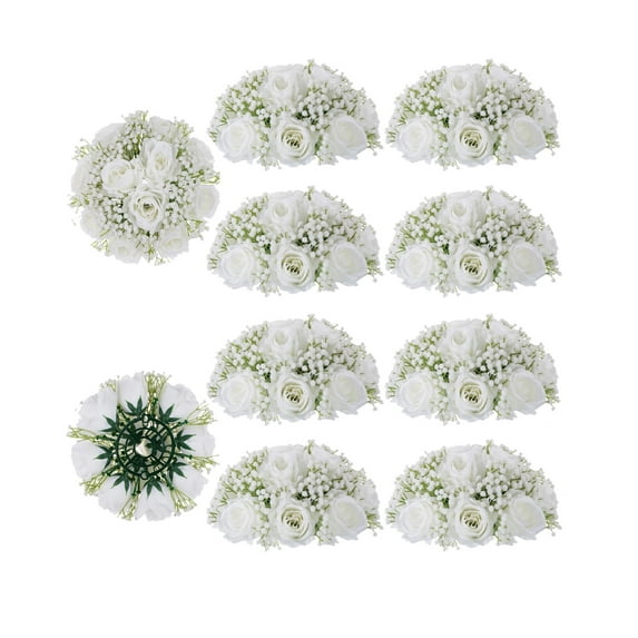 NUPTIO Baby Breath Centerpiece White Flowers:10 Pcs White Roses Artificial Flowers Centerpiece Wedding
