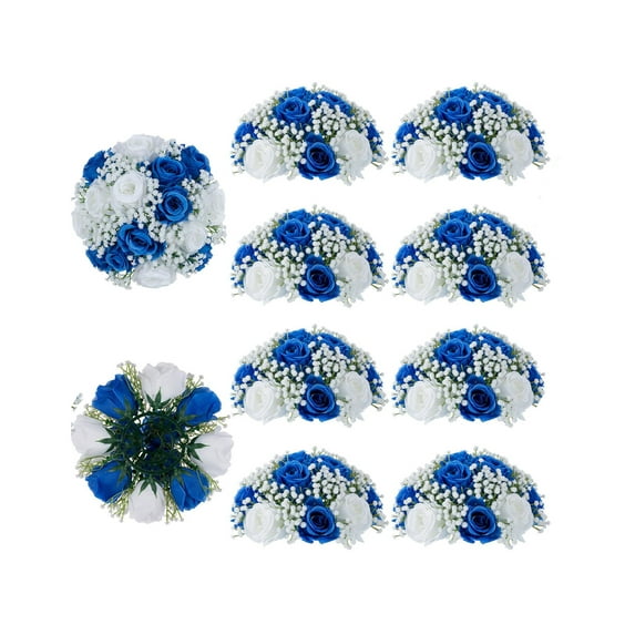 NUPTIO Baby's Breath Artificial Flowers Bulk: 10 Pcs Royal Blue Silk Wedding Flowers for Centerpiece Table Decorations