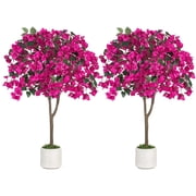 NUPTIO 2 Pack 4 feet Artificial Bougainvillea Flowers Tree for Porch,Potted Faux Bougainvillea Outdoor UV Resistant for Indoor Outdoor Patio Decor