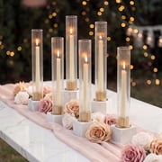 NUPTIO Gold Brass Candlestick Holder with Fluted Hurricane Gold Candle holders Centerpiece for Christmas Wedding Table Decoration Set of 6