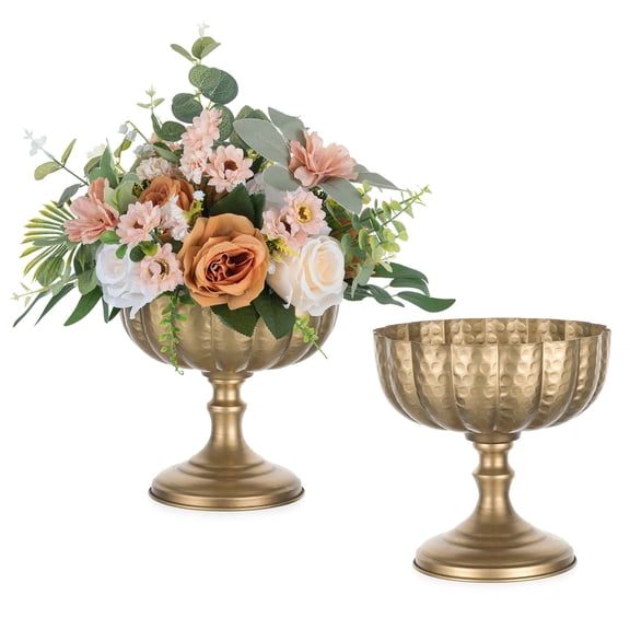 NUPTIO Distressed Brass Gold Metal Compote Vase for Centerpieces， Vintage Compote Bowl Decorative 8'' Wide 2pcs