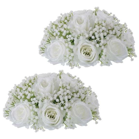 NUPTIO Fake Flowers Ball Wedding Centerpieces:2 Pcs White Flower Baby Breath Wedding Flower Arrangement Home Decor