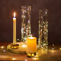 NUPTIO Gold Candlestick Taper Candle Holders: Fluted Glass Hurricane Candle Holder Gold Centerpiece for Tables Set of 2