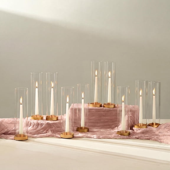 NUPTIO Candlestick Holders Set of 10 Hurricane Glass Taper Candle Holder for Wedding Party Centerpieces Decor