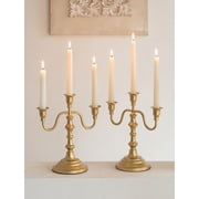 NUPTIO Candelabra Gold Candle Holders Brass Candlestick Holder 3 Arm | Taper Candles Stick Decor Set of 2 for Table Centerpieces Fireplace