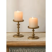 NUPTIO Brass Candle Holders for Pillar Candles Cast Iron Gold Pillar Candle holder Set of 2 for 3 inch Candles Pillar