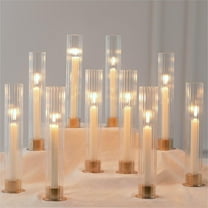 NUPTIO Hurricane Glass Candle Holder Centerpiece for Tables : Fluted Candlestick Candle Holders for Outdoor Party Wedding Table Decoration Set of 10