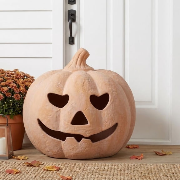 NUPTIO Terracotta Pumpkin Fall Decor: 10" H Handmade Jack O Lantern Halloween Pumpkin Outdoor Decorations