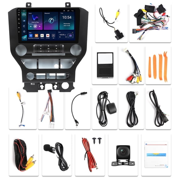 NURATIT 2+64G Android 15 Double Din Car Stereo for Ford Mustang 2015-2020 with 9 Inch Touchscreen Radio Built-in Carplay/Android Auto/GPS/Bluetooth/FM/AUX-in/Steering Wheel Controls