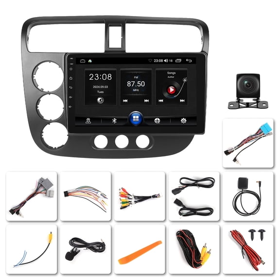 NURATIT 2+64G for Honda Civic 2001-2005 Android 15 Car Stereo Wireless Apple CarPlay Android Auto,9 inch Touch Screen Radio WiFi Bluetooth GPS FM RDS