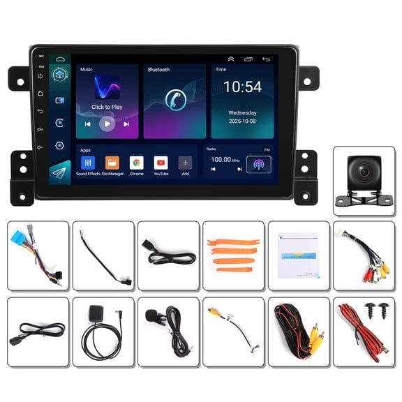 NURATIT 2G+64G Android Car Stereo for Grand Vitara 2005-2015, 9 Inch IPS Touchscreen Car Radio with Wireless Carplay, Android Auto, Equalizer, WiFi, GPS Navigation, FM RDS + AHD Rear View Cam