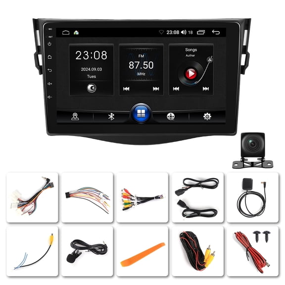 NURATIT 4G+64G Car Radio Stereo for Toyota RAV4 2007-2012, Carplay&Android Auto with Android 13 /GPS/WiFi/Back-up Camera/SWC/FM, 9 Inch IPS Touch Screen for Toyota RAV4