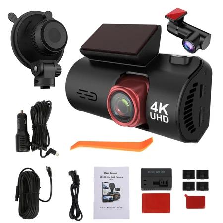 NURATIT 4K Ultra HD Front and Rear Dash Camera with Built-In WiFi GPS and App Control Car DVR Recorder with Night Vision Parking Mode and Loop Recording Features
